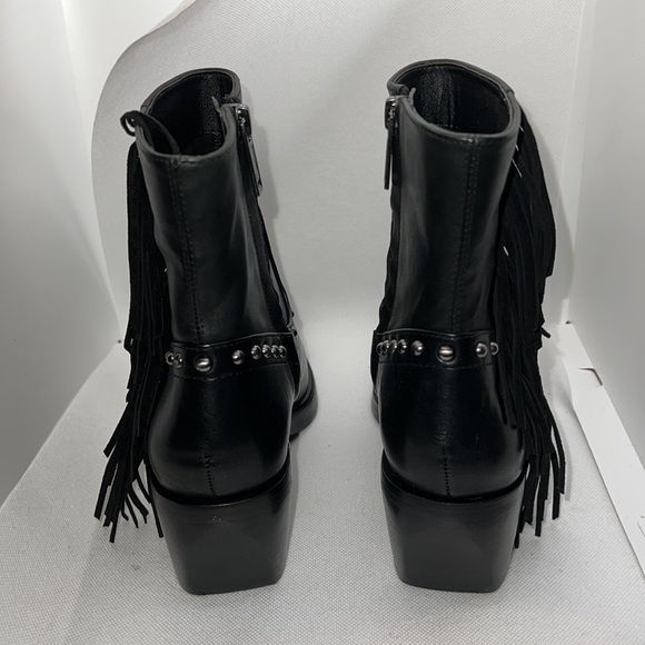 Sam Edelman Bernie black leather fringe studded square front western booties 6 M - Picture 9 of 13